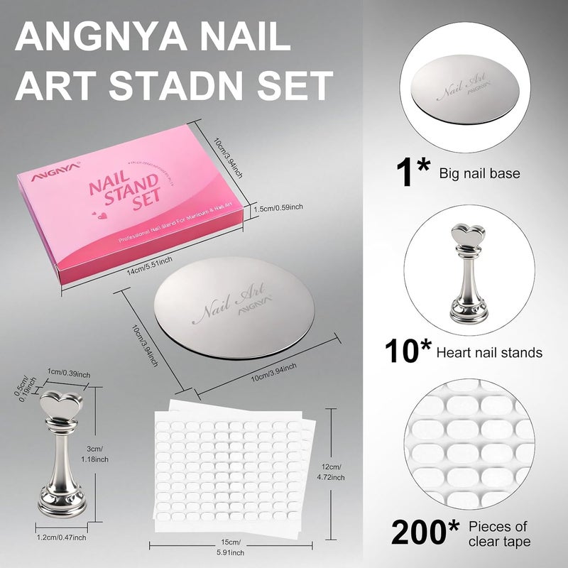 ANGNYA Nail Stand for Press Ons,Round Shape Super Magnetic Base Nail Holder for Painting Nails with 200 Pcs Reusable Double-Sided Tape for Nails Practice Nail Tools Home DIY Salon Supplies - Image 2