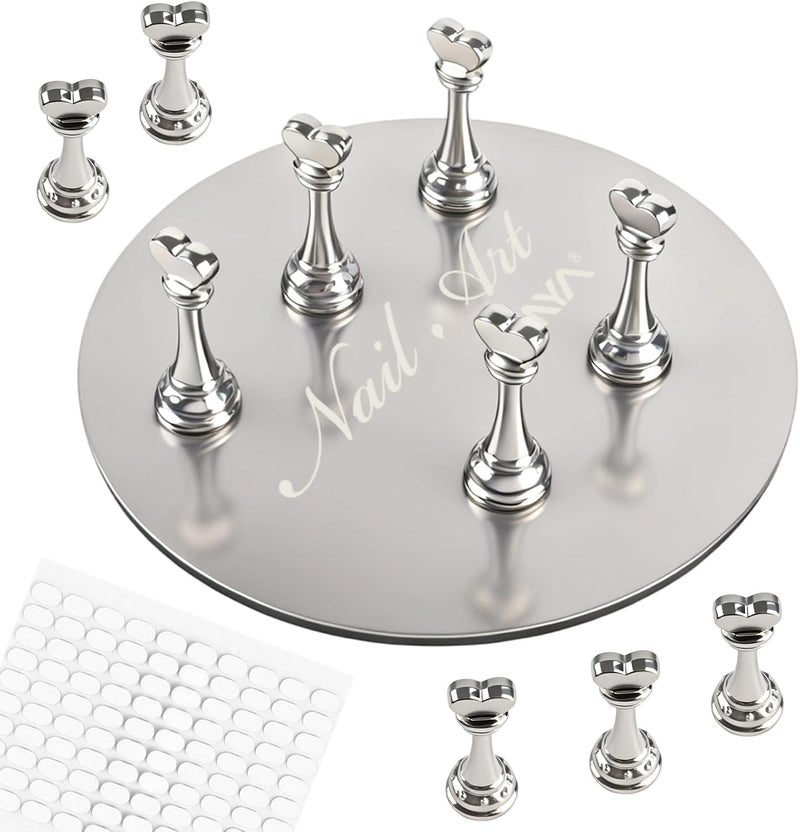 ANGNYA Nail Stand for Press Ons,Round Shape Super Magnetic Base Nail Holder for Painting Nails with 200 Pcs Reusable Double-Sided Tape for Nails Practice Nail Tools Home DIY Salon Supplies - Image 1