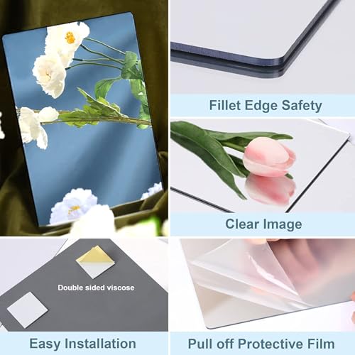 JUNEBRUSHS 4 Pack Self Adhesive Acrylic Mirror, 4X 6 Inch Mirror Tiles,Flexible Plastic Sheets Wall Stickers, 2MM Thick Mirror,Frameless Small - Image 5