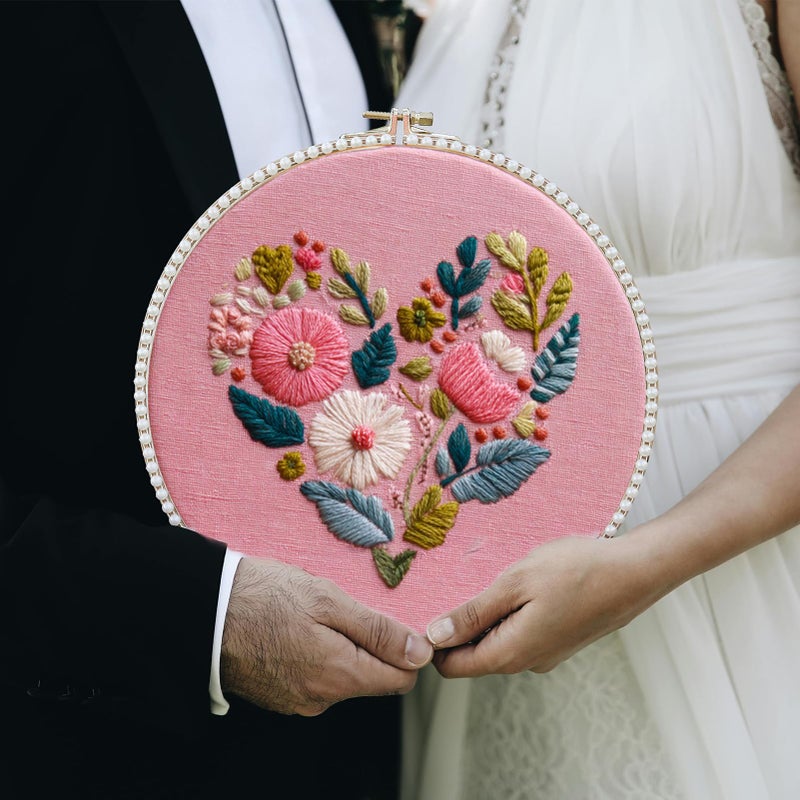 FONNUY I Love You Embroidery Kit for Beginners, Pre-Stamped Pattern Kits Gifts for Her Him, Romantic Anniversary for Women Men, Valentine's Day Gifts Thread Needlework, 8'' Hoop (Love 03) - Image 4