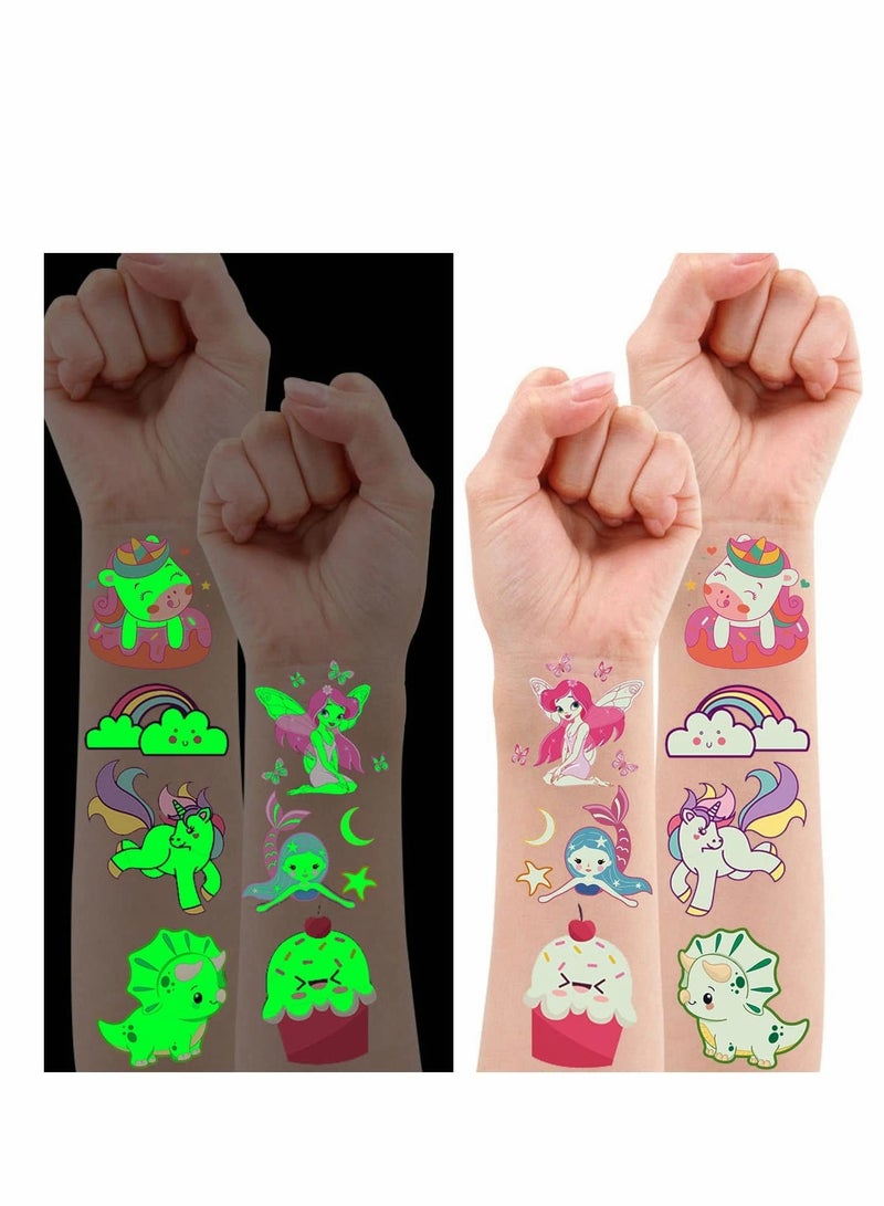 Zikra Luminous Tattoos, Party Bag Fillers Temporary Tattoo Stickers with Unicorn/Dinosaur/Mermaid, Birthday Decorations Party Favors Supplies for Boys and Girls, 140 Styles(10 Sheets) - Image 1