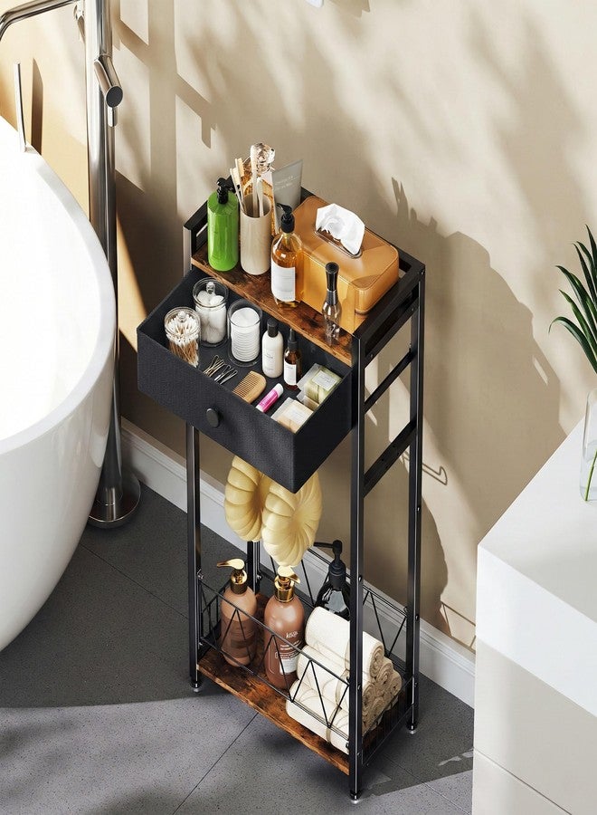 RoleDes Freestanding Toilet Paper Holder Stand with Storage Drawer, Narrow Bathroom Shelf, Spare Roll Basket, 4-Way Install Paper Arm, Space-Saving Rack for Apartments & RVs (Brown) - Image 5