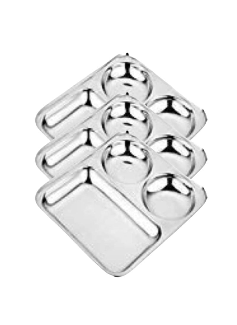 Expresso Expresso Stainless Steel 3 in 1 Pav Bhaji Plate | Three Compartment Dinner Plate| Set of 3 Pieces_Small Size 