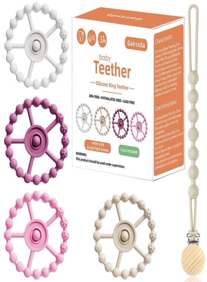 Gairssda 5 Pack Stylish Silicone Baby Teething Toys: 4 Teething Rings and Extra Silicone Clip, Teething Rings for Babies 0-6 Months 6-12 Months, Toddler Teether, Baby Essentials Girl, Infant Teething Relief - Image 1