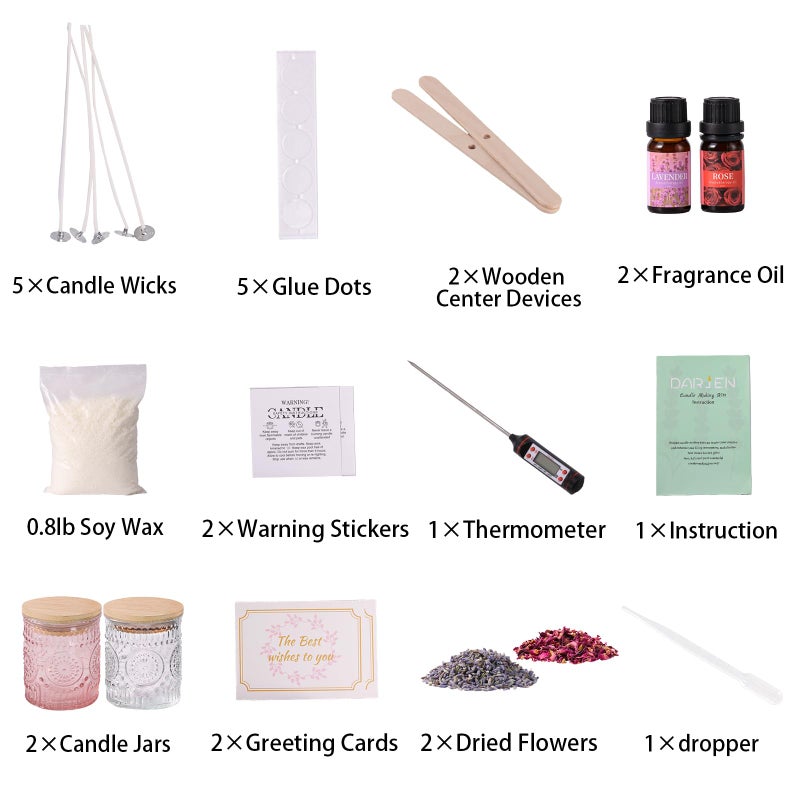 DARJEN Candle Making Kits for Adults- Soy Candle Making Supplies with 2 Candle Jars(Clear, Pink), Wax, Scents, Card & More, DIY Starter Candle Making Kit, Full Set DIY Arts & Crafts Gift - Image 3