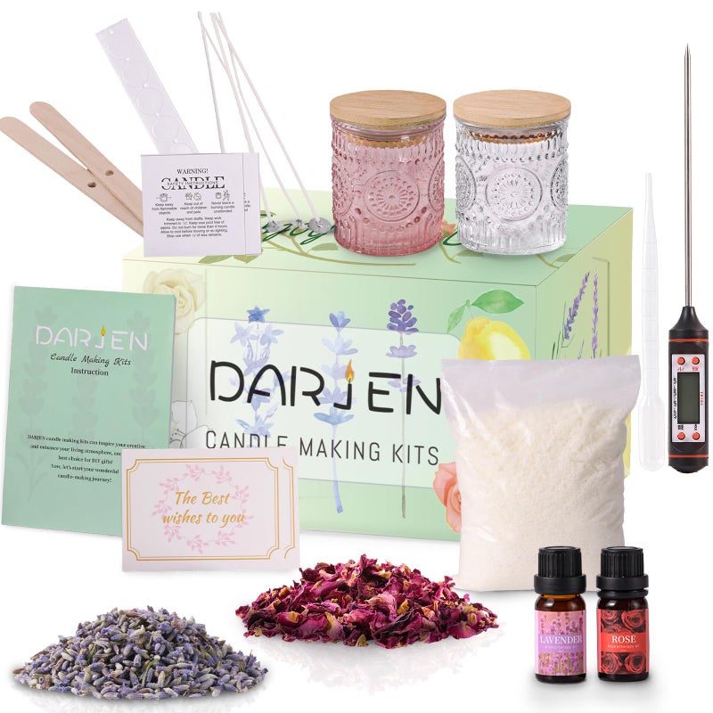 DARJEN Candle Making Kits for Adults- Soy Candle Making Supplies with 2 Candle Jars(Clear, Pink), Wax, Scents, Card & More, DIY Starter Candle Making Kit, Full Set DIY Arts & Crafts Gift - Image 1