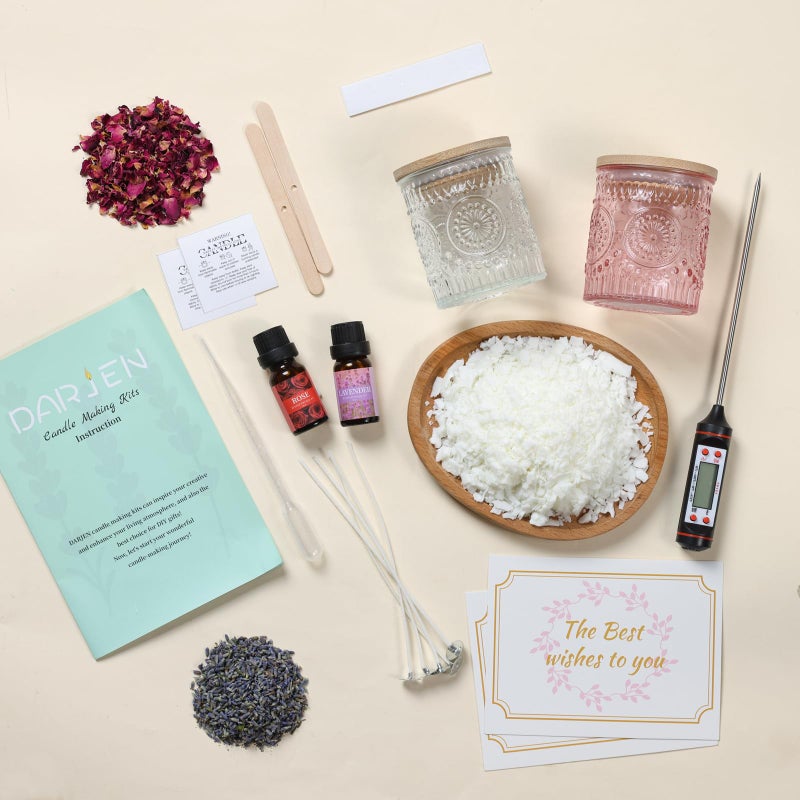DARJEN Candle Making Kits for Adults- Soy Candle Making Supplies with 2 Candle Jars(Clear, Pink), Wax, Scents, Card & More, DIY Starter Candle Making Kit, Full Set DIY Arts & Crafts Gift - Image 2