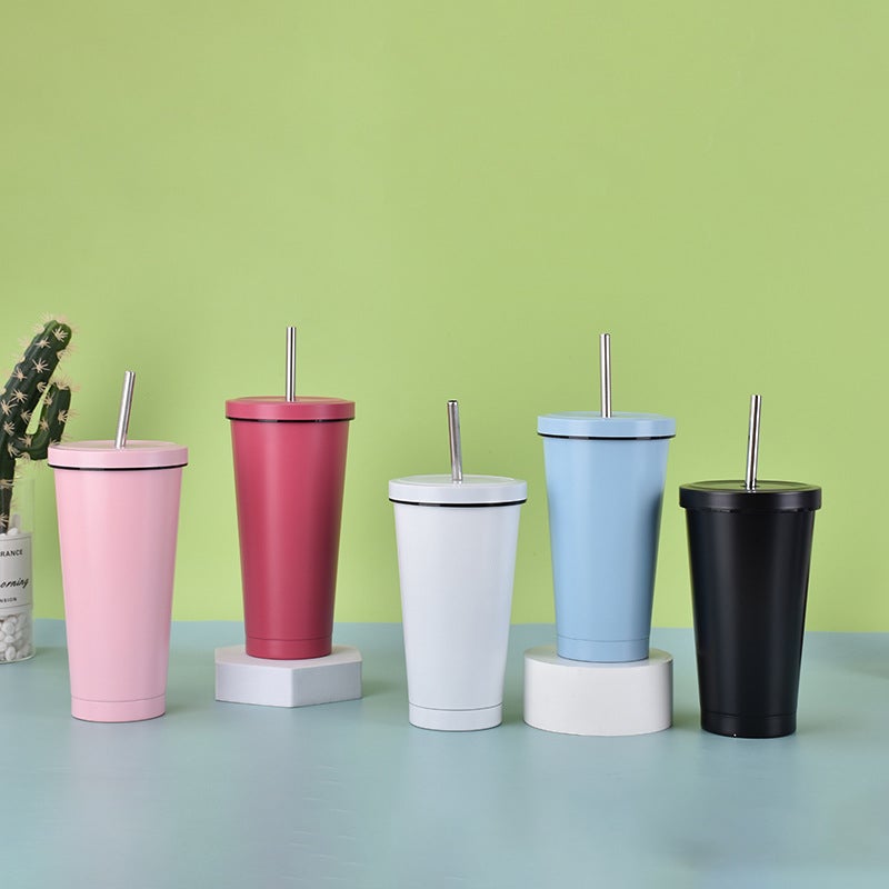 304 Stainless Steel Straw Cup, High-Looking, Simple, Large-Capacity Coffee Cup, Office Car Thermos Cup - Image 2