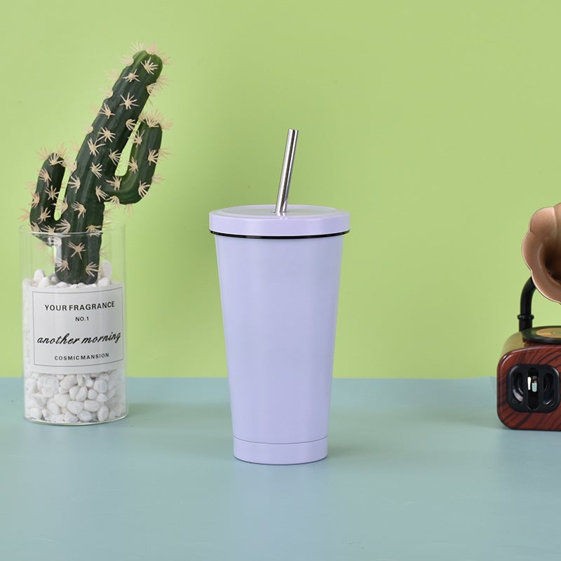 304 Stainless Steel Straw Cup, High-Looking, Simple, Large-Capacity Coffee Cup, Office Car Thermos Cup - Image 1