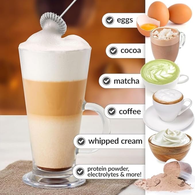 KANDPAND Electric Handheld Milk Wand Mixer Frother for Latte Coffee Hot Milk Milk Frother for Coffee Egg Beater Hand Blender Coffee Beaterr for Cappuccino Frappe Matcha Hot Chocolate - Image 3