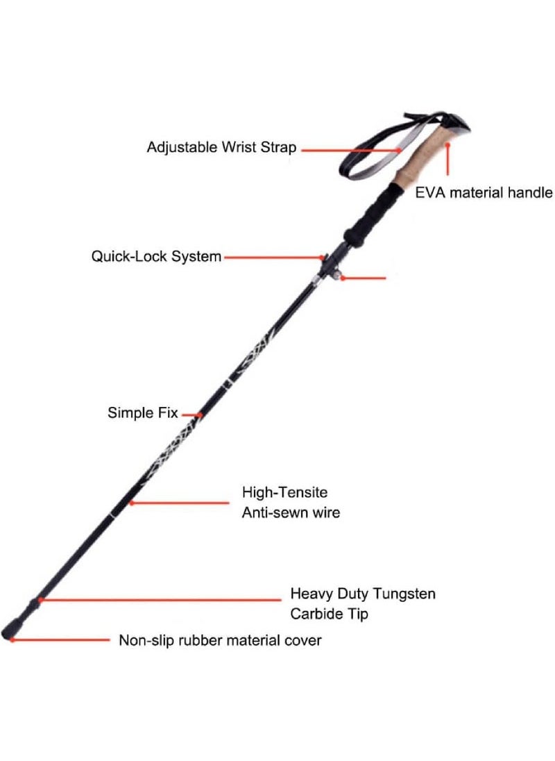 Captaintech Trekking Poles - 1Pcs Collapsible Hiking Poles Adjustable Aluminum 7075 Walking Poles Trekking Sticks with Quick Lock System Lightweight Walking Sticks for Hiking Camping Outdoor  - Image 3