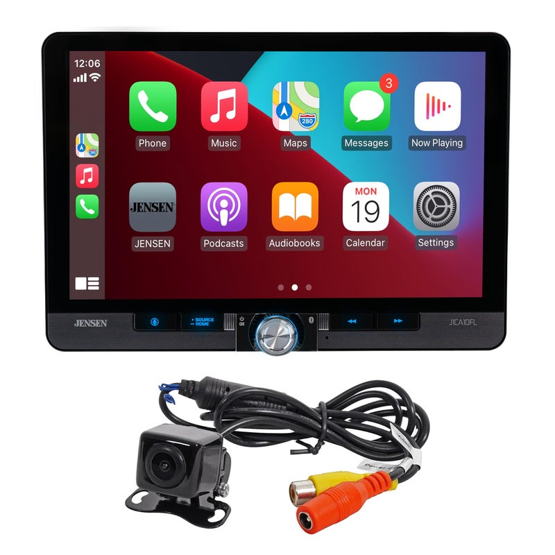 Jensen J1CA10FLBUC 101inch Certified Apple CarPlay Android Auto Wired or Wireless Single DIN and Double DIN Touchscreen Car Stereo Radio Bluetooth USB Charge Backup Camera Included