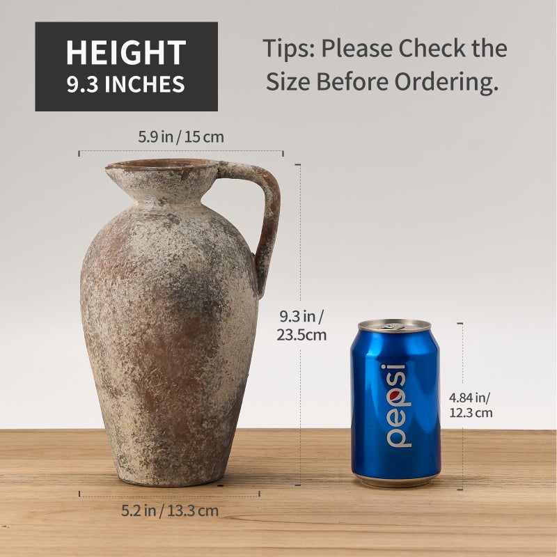 LUKA Ceramic Rustic Farmhouse Vase 9.25 inch Terracotta Vase with Handle Neutral Tall Clay Vases Decorative Vase for Living Room Table Shelf Decor(Brown L) - Image 2