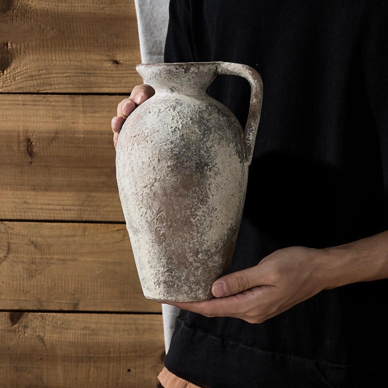 LUKA Ceramic Rustic Farmhouse Vase 9.25 inch Terracotta Vase with Handle Neutral Tall Clay Vases Decorative Vase for Living Room Table Shelf Decor(Brown L) - Image 4