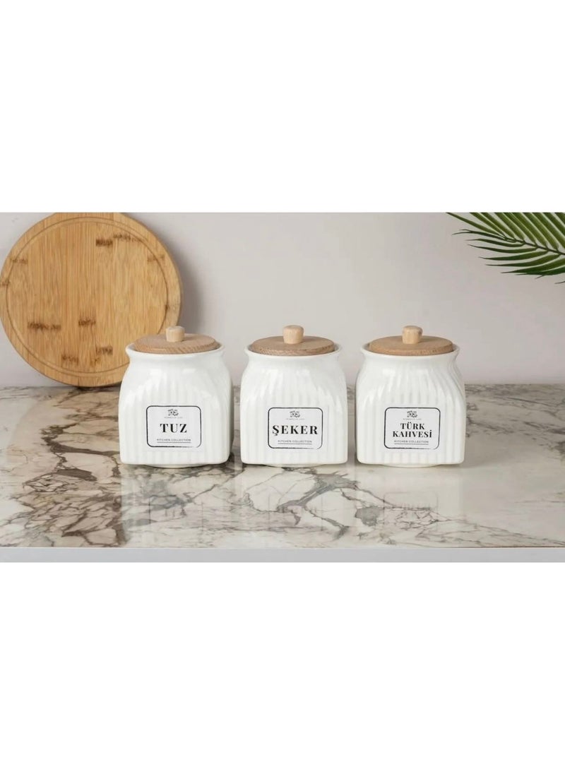 Kitchen Pembelia 3-Piece Porcelain 500 ml Storage Container Spice Salt Sugar Turkish Coffee Storage Jar  - Image 2