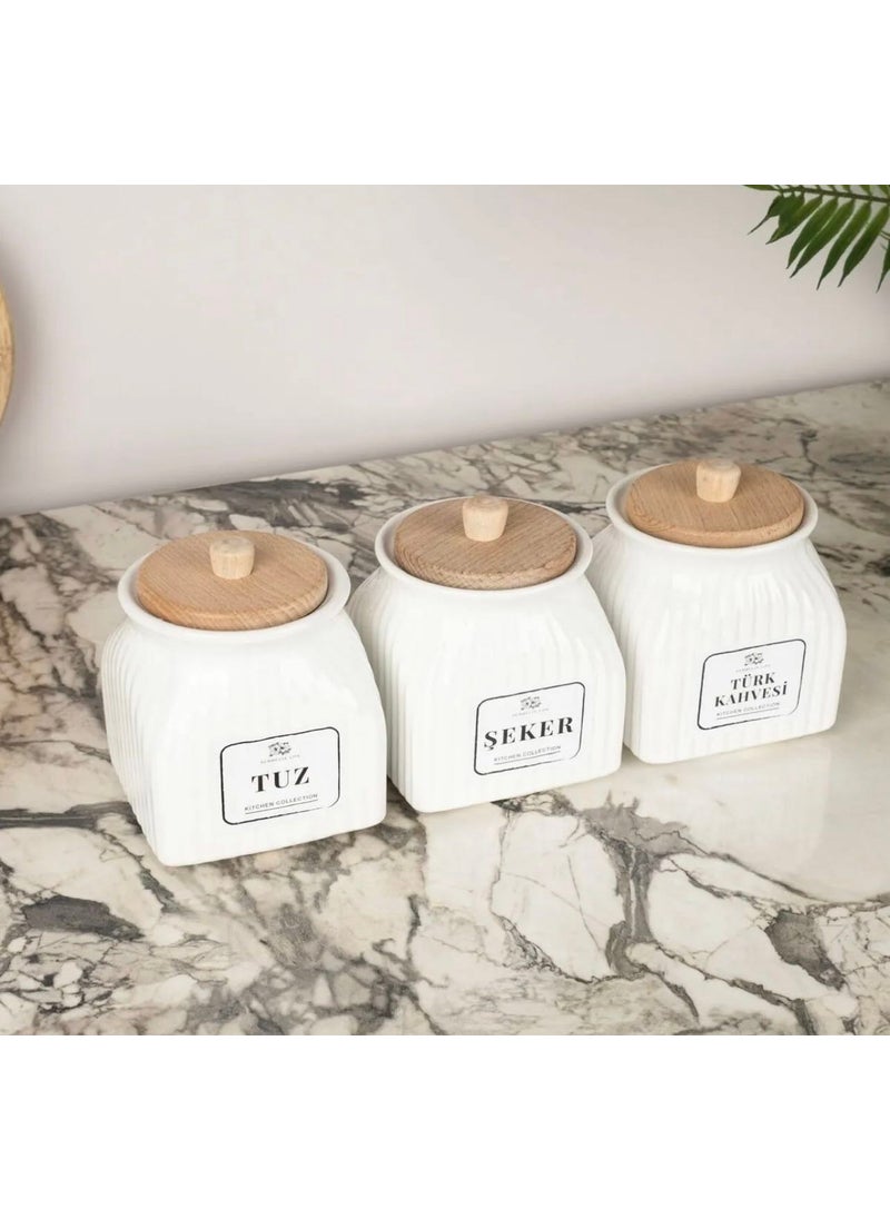 Kitchen Pembelia 3-Piece Porcelain 500 ml Storage Container Spice Salt Sugar Turkish Coffee Storage Jar  - Image 4