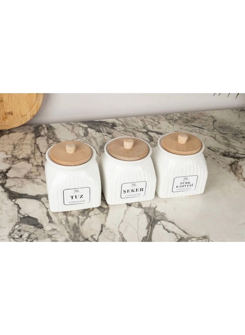 Kitchen Pembelia 3-Piece Porcelain 500 ml Storage Container Spice Salt Sugar Turkish Coffee Storage Jar  - Image 3