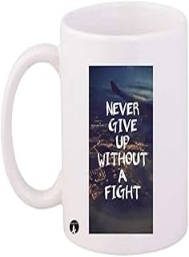 RYN Never Give Up Printed Mug White Black Blue Standard Size