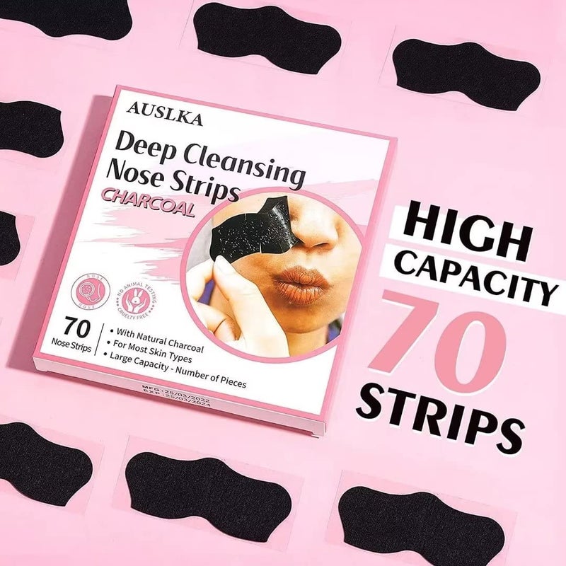 AUSLKA Blackhead Pore Strips,(70 Counts) Blackhead Remover-Deep Cleansing Charcoal Strips - Black Head Nose Strips -Black Head Remover - Image 3