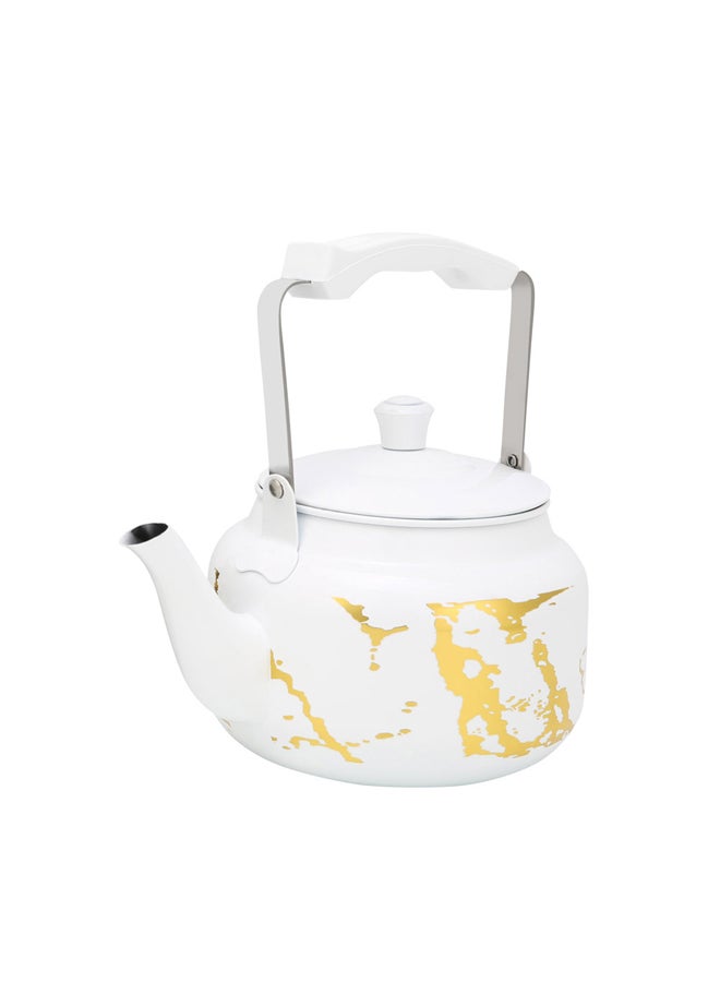 AL SANIDI Ceramic coated tea pot, Stainless steel teapot, White, 2.1 L - Image 1