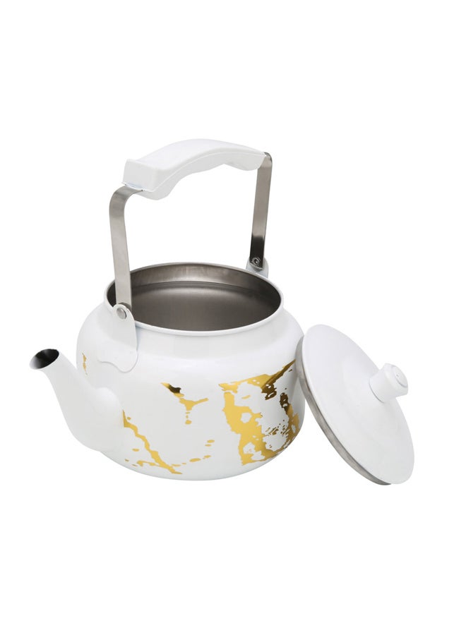AL SANIDI Ceramic coated tea pot, Stainless steel teapot, White, 2.1 L - Image 2