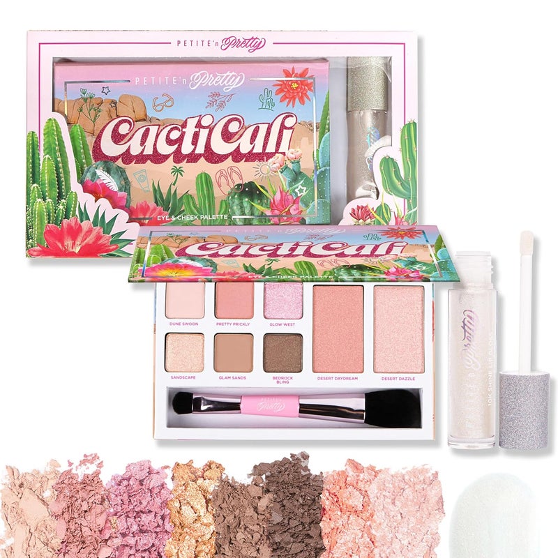 Petite 'N Pretty Petite N Pretty Beginner CactiCali Makeup Set for Kids, Teens, & Tweens - Natural Eyeshadow and Cheek Makeup Palette & 10k Shine Lip Gloss (Diamond Heist) 