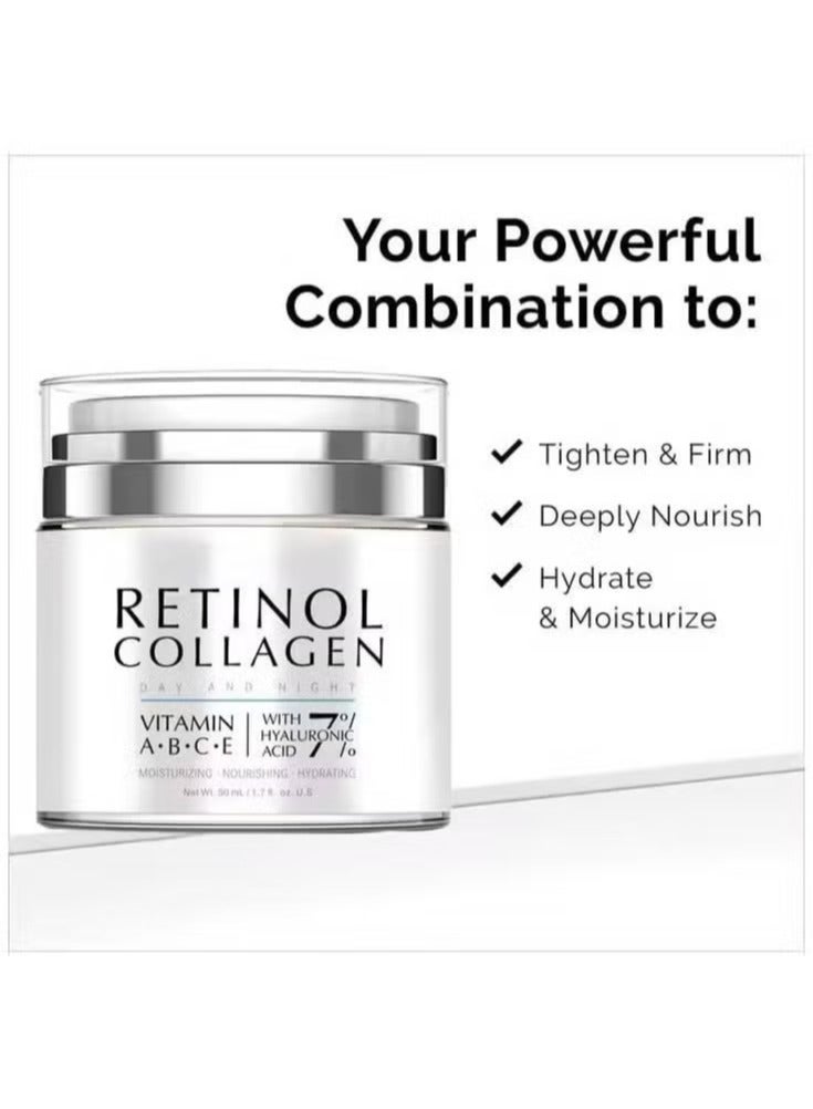 NowNoon Retinol Collagen Day & Night Cream – Anti-Aging Moisturizer with Vitamins A, B, C, E & Hyaluronic Acid – Firming, Hydrating, Women & Men Nourishing Face Cream – 50ml - Image 4