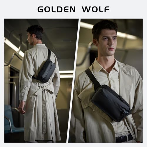 Golden Wolf Chest Bag for Men 2L Sling Bag for Mobile Phone Passport Crossbody Bags Sleek Side Bag Water-Resistant Fanny Pack for Office Casual Daily Use - Image 2