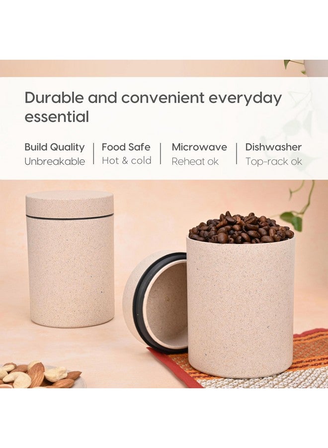 Eha Earth Friendly Canister With Air Tight Lid | Food Storage Container Jars Set Of 2 | Made With Rice Husk And Bamboo Fibers | 700Ml | Sand Castle-Tortilla,Multicolor - Image 4