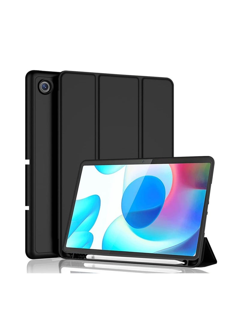 Smart Case Compatible With Realme Pad 10.4 Inch, Smart Cover With Pencil Holder And Soft Baby Skin Silicone Back And Full Body Protection, Auto Wake/Sleep Cover For Realme Pad (Black) - Image 4