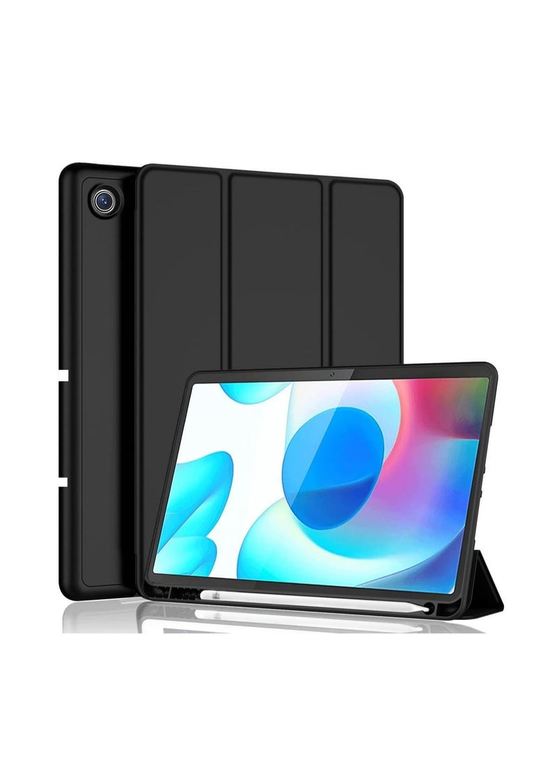 جراب سمارت متوافق مع ريلمي باد 10.4 بوصة، جراب سمارت مع حامل قلم- غطاء خلفي ناعم من السيليكون لحماية الجسم بالكامل، مع خاصية ايقاظ/ سكون تلقائي (اسود) - Image 1