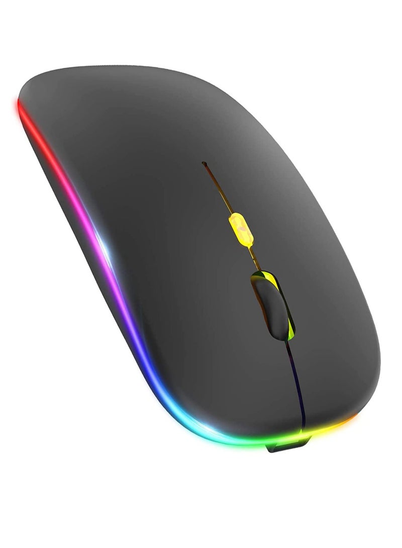 SYOSI LED Wireless Mouse, Rechargeable Slim Silent Mouse 2.4G Portable Mobile Optical Office Mouse with USB & Type-c Receiver, 3 Adjustable DPI for Notebook, PC, Laptop, Computer, Desktop (Black)  - Image 1