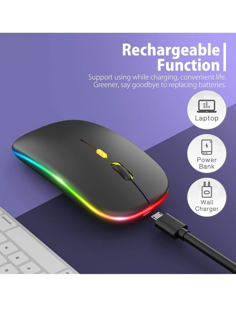 SYOSI LED Wireless Mouse, Rechargeable Slim Silent Mouse 2.4G Portable Mobile Optical Office Mouse with USB & Type-c Receiver, 3 Adjustable DPI for Notebook, PC, Laptop, Computer, Desktop (Black)  - Image 4