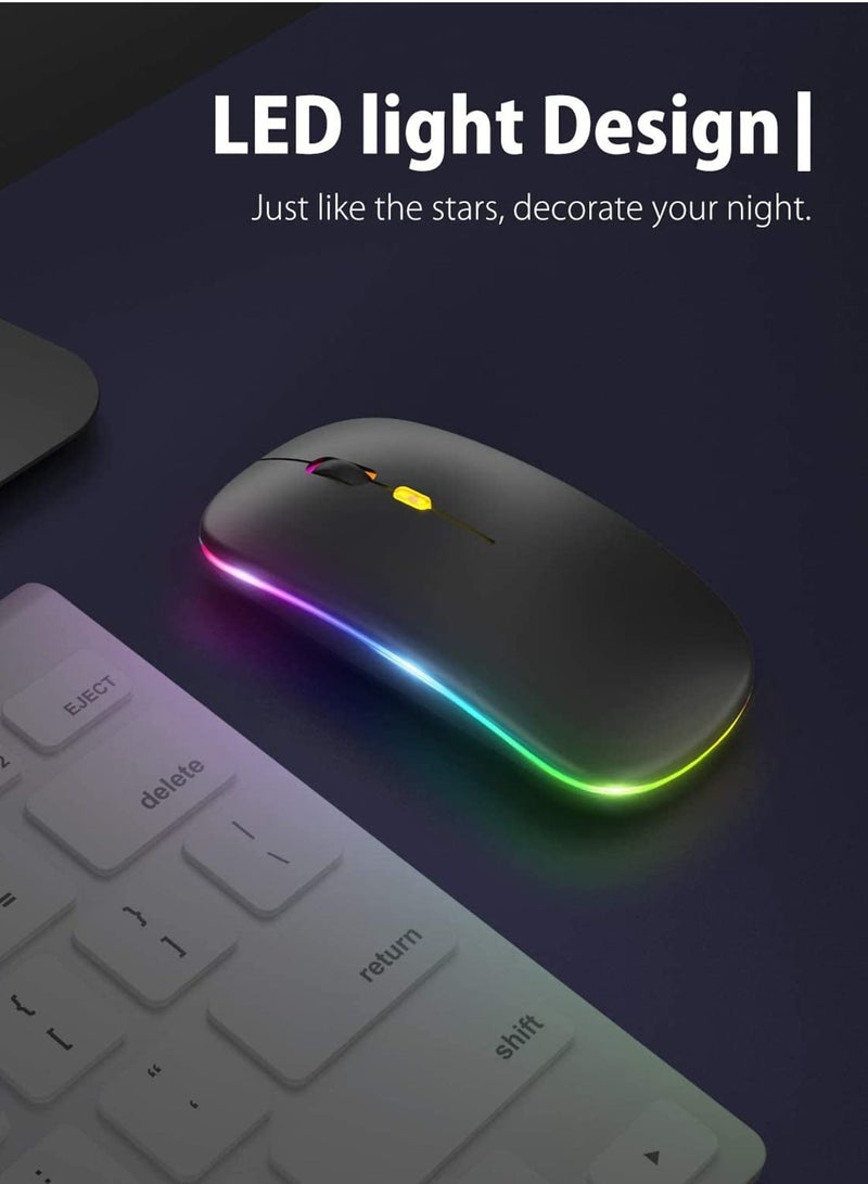 SYOSI LED Wireless Mouse, Rechargeable Slim Silent Mouse 2.4G Portable Mobile Optical Office Mouse with USB & Type-c Receiver, 3 Adjustable DPI for Notebook, PC, Laptop, Computer, Desktop (Black)  - Image 2