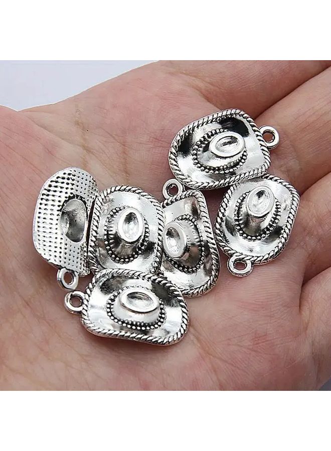 Vintage Cowboy Hat Alloy Jewelry Set 10 Pcs for Necklace Bracelet Earrings DIY - Image 2