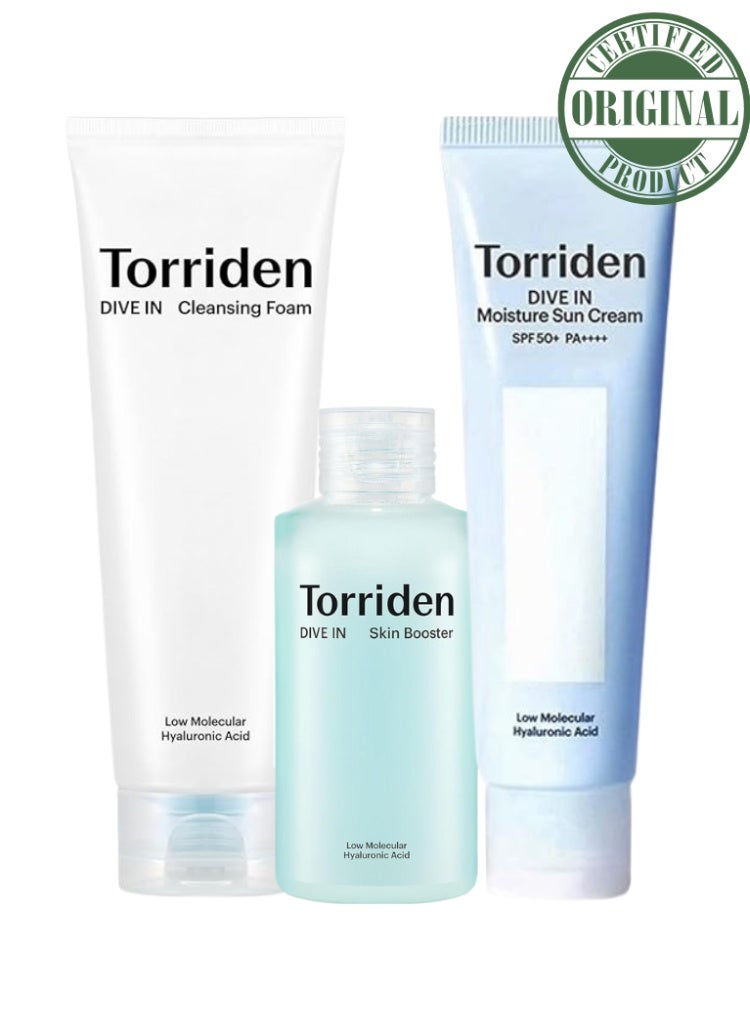 Torriden Dry & Dehydrated Skin – Torriden Dive-In Cleansing Foam, Skin Booster & Moisture Sun Cream Set for Deep Hydration & Barrier Protection - Image 1
