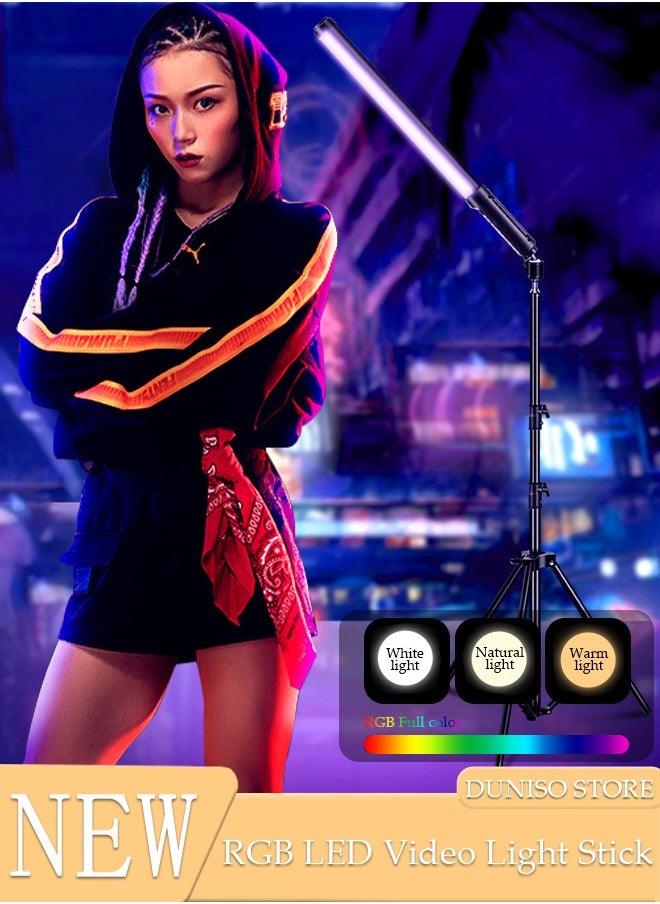 DUNISO Handheld RGB Tube Light with 2m Tripod LED Video Light Wand 3200K-5500K Dimmable 9 Colorful Lighting Effects for Vlog Live Streaming Product Portrait Photography  - Image 1