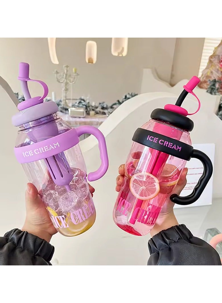 Exotic Large Capacity 1300ml Water Bottle with Straw and Handle Portable Stylish Cold Resistant Heat Resistant Leak Proof BPA Free - For Adults Students Office Car Outdoor - (Color: Dark Pink) - Image 5