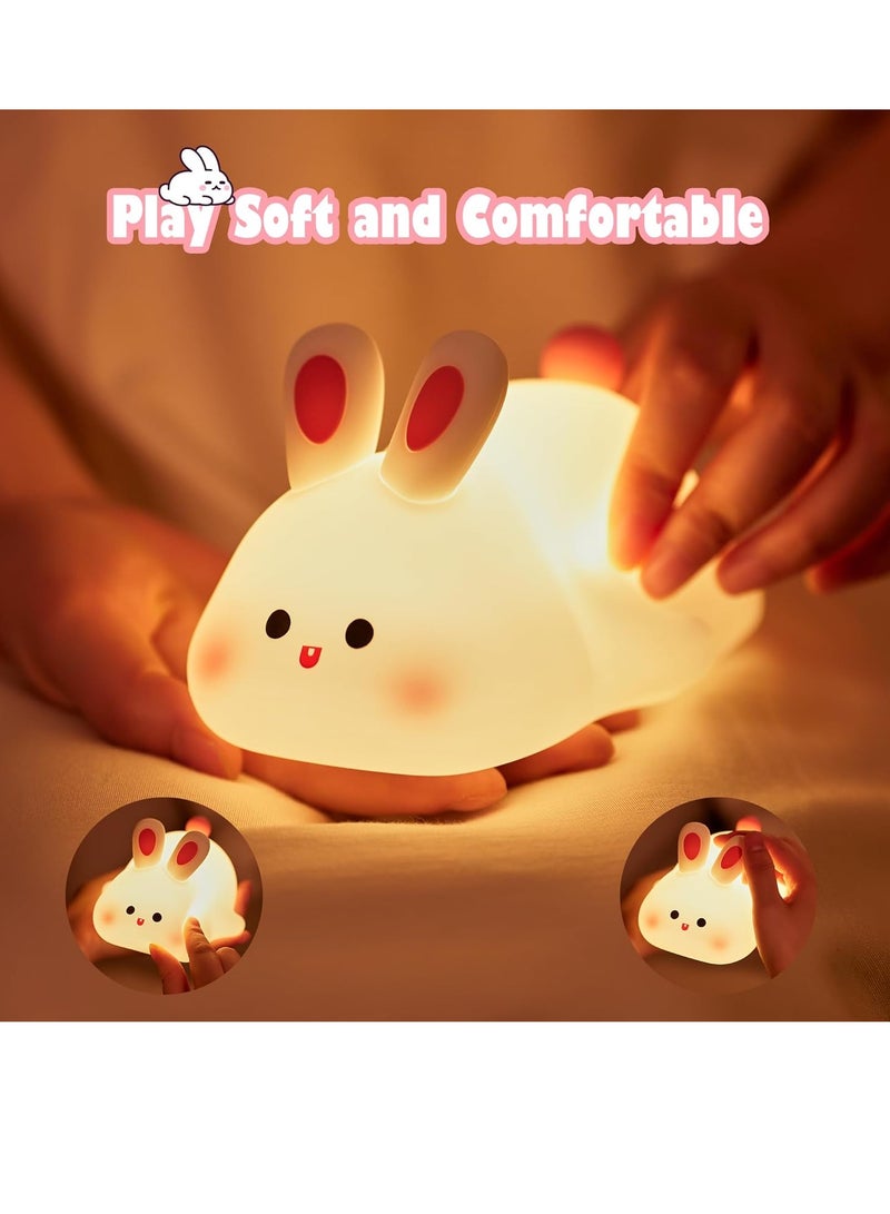 Gonice Big Face Rabbit Night Light for Kids Cute Lamp, Cute Bunny Gifts,Rechargeable Silicone Rabbit Lamp for Kids Night Light,Baby Night Light Kawaii Room Decor Cute Gifts for Girls - Image 2