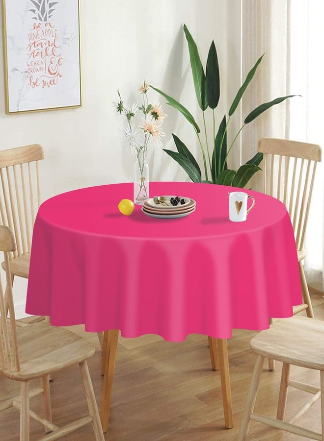 QIKSION 2 Pack Hot Pink Plastic Tablecloth Disposable Circle Table Covers Pink Table Cloths for Parties Bridal Shower Birthday Engagement Wedding, Fits 6 Foot Round Tables (84 Inch) - Image 2