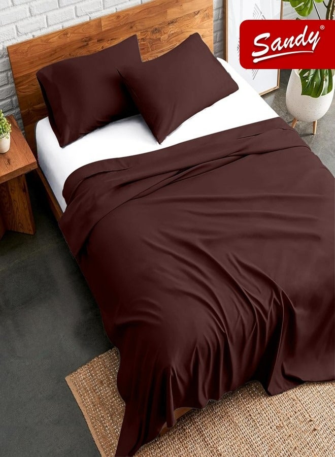 ساندي طقم شرشف سرير ساندي فاخر بجودة الفنادق مع أغطية وسادة، طقم من 3 قطع، شديد النعومة وجيد التهوية وبارد, مقاس دبل مفرد ونص 243 × 205 سم, بني عودي - Image 1