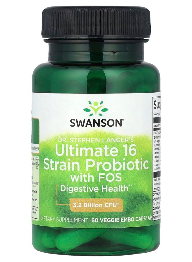 SWANSON Ultimate 16 Strain Probiotic With FOS 3.2 Billion CFU 60 Veggie EMBO Caps AP