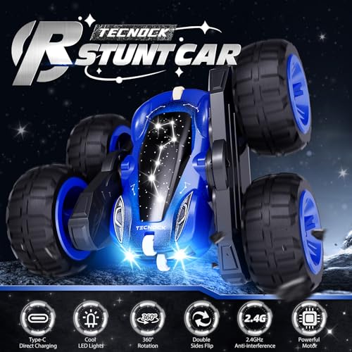Tecnock Remote Control Car, 2.4GHz RC Cars with USB-C Easy Charging, 4WD Double Sided 360° Rotates and Flips RC Stunt Car, Toys Gift for Boys and Girls Ages 6-8, 8-12 - Image 2