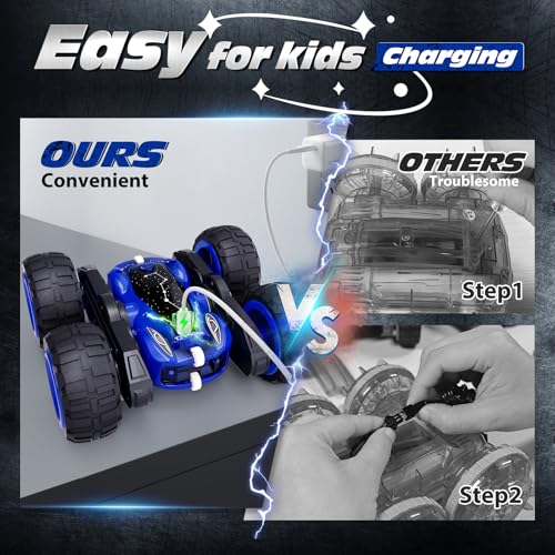 Tecnock Remote Control Car, 2.4GHz RC Cars with USB-C Easy Charging, 4WD Double Sided 360° Rotates and Flips RC Stunt Car, Toys Gift for Boys and Girls Ages 6-8, 8-12 - Image 3