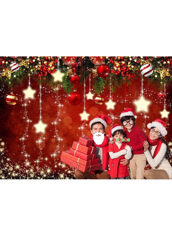 Qian Red Christmas Theme Sparkling Photography Backdrops Snowflake Xmas Ball 5x3ft Happy New Year Family Party Decoration Photo Star Background Kids Newborn Portrait Photo Booth Studio Props Banner  - Image 4