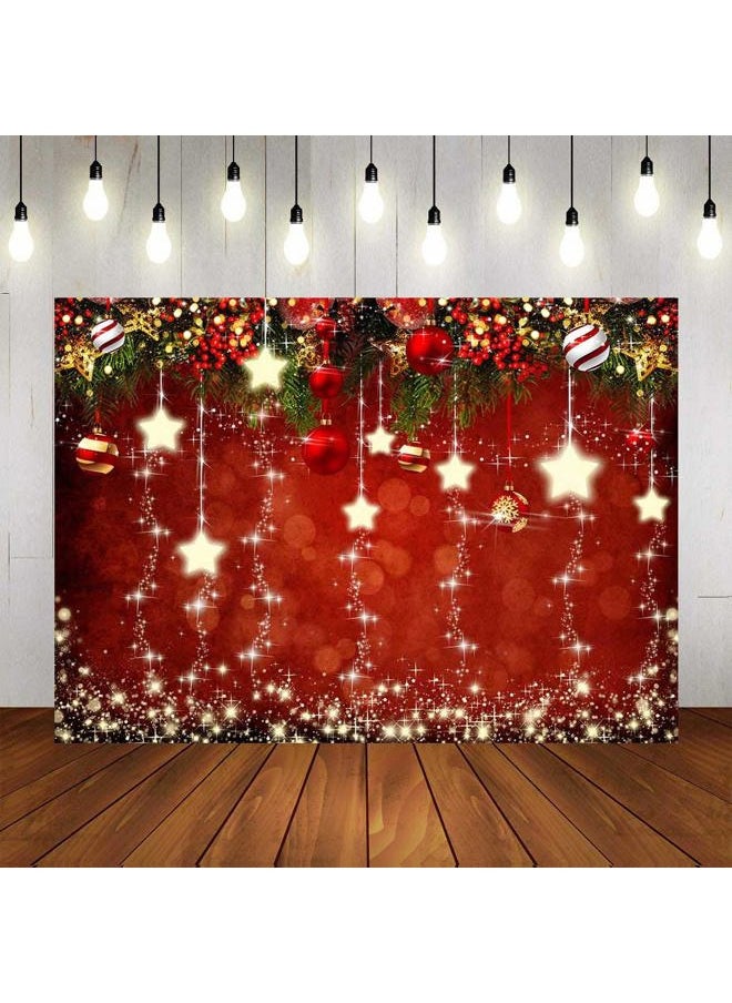 Qian Red Christmas Theme Sparkling Photography Backdrops Snowflake Xmas Ball 5x3ft Happy New Year Family Party Decoration Photo Star Background Kids Newborn Portrait Photo Booth Studio Props Banner  - Image 2