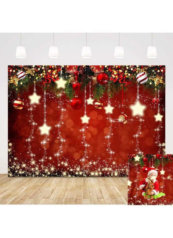 Qian Red Christmas Theme Sparkling Photography Backdrops Snowflake Xmas Ball 5x3ft Happy New Year Family Party Decoration Photo Star Background Kids Newborn Portrait Photo Booth Studio Props Banner  - Image 1