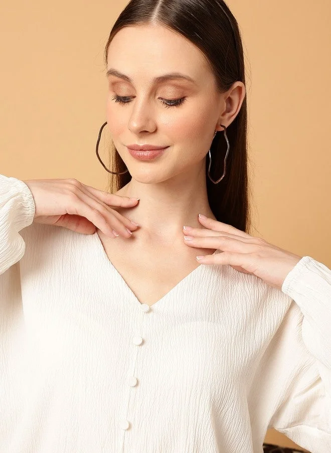 مينت ستريت بلوزة نسائية بأكمام منتفخة وياقة على شكل حرف