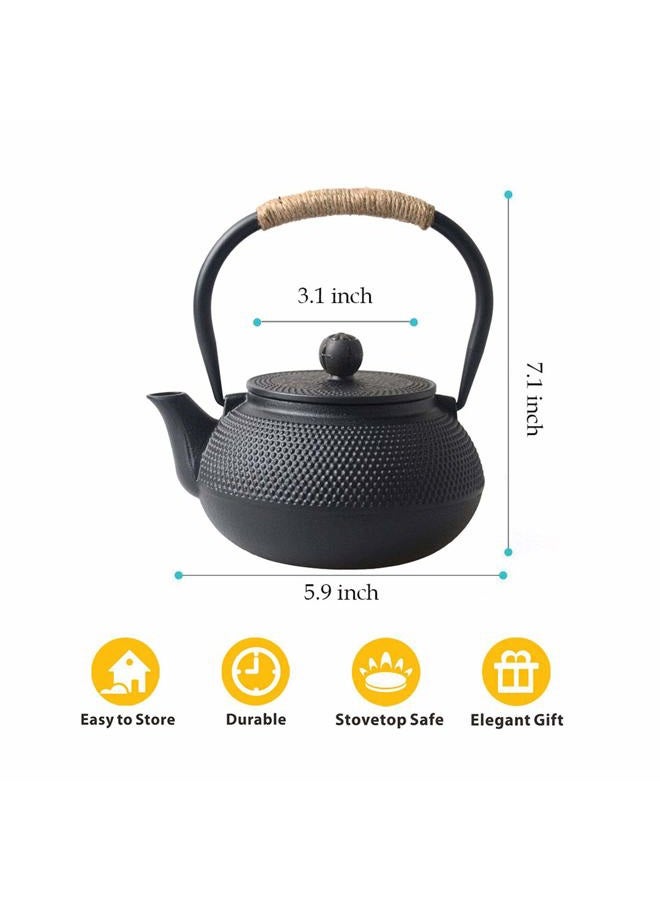 Hwagui Best Japanese Cast Iron Teapot Tea Kettle With Stainless Steel Infuser, Black 800ml/27oz - Image 2