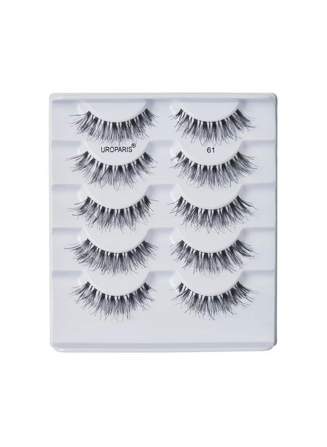UROPARIS - 61 Eyelashes For Women - Pack Of 5 Tapered Handmade Eye Lashes | Lightweight False Lashes With Premium Virgin Hair | Invisible Band | For Glam Look & Enhance Beauty (Black) - 5 Pair - Image 1